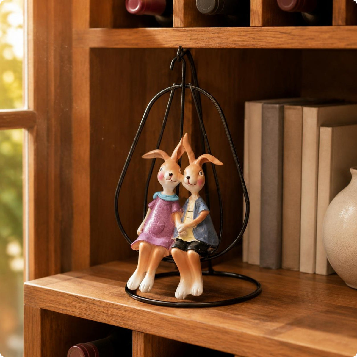 Swing Rabbit Ornament Painted Details Creature Sculpture Decorative