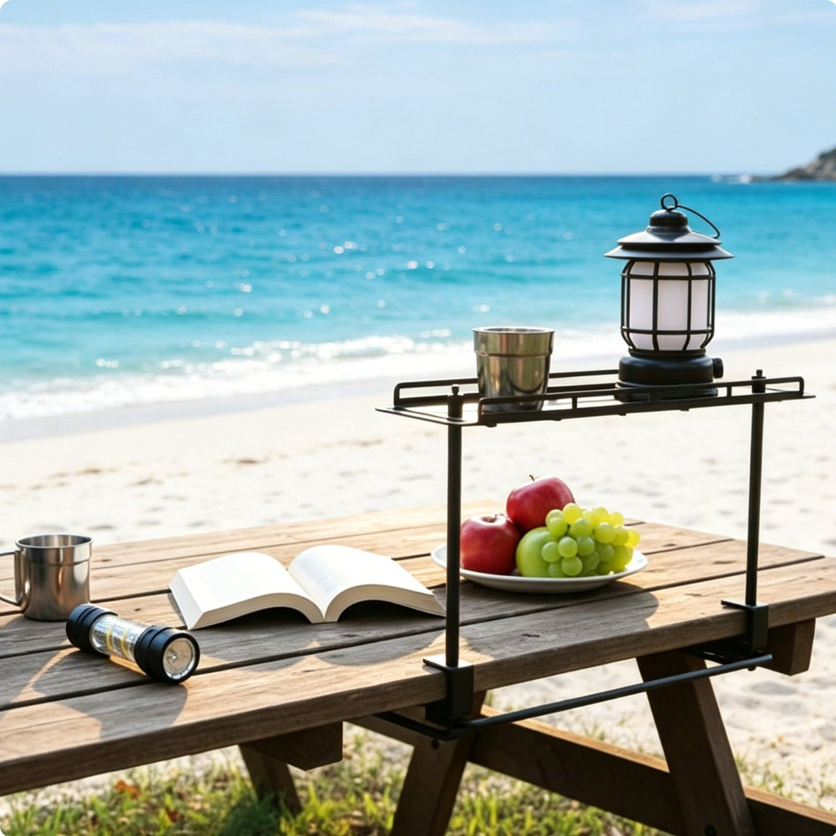 Camping Table Lantern Stand Foldable Outdoor Table Hanging Rack Space-Saving