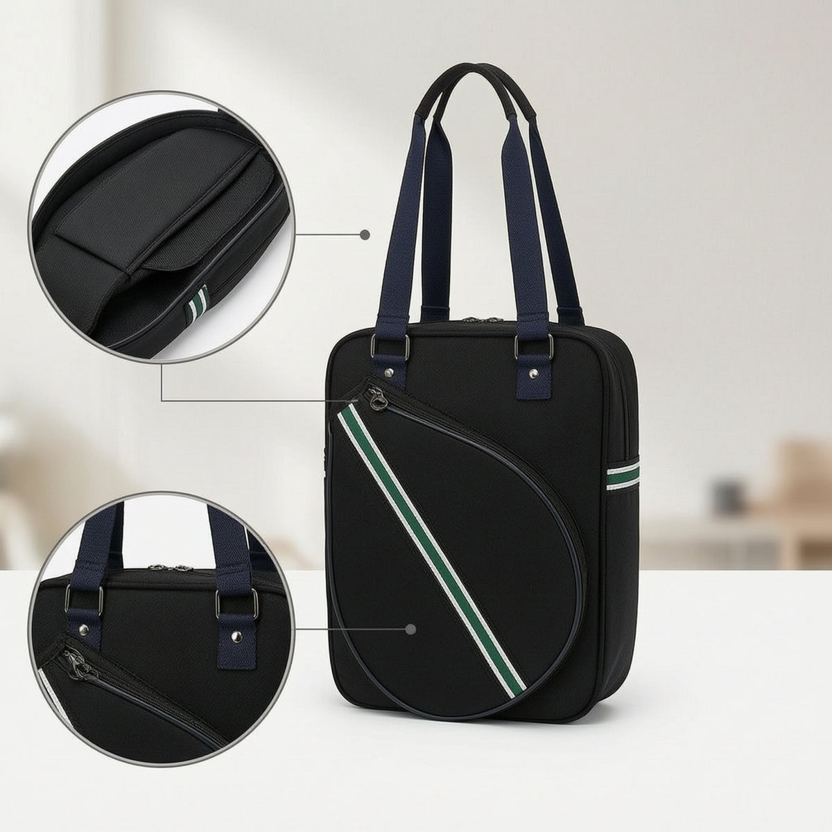 Zippered Badminton Racket Bag Padded Badminton Bag with Shoulder Strap Easy-Carry Long-Lasting for Training
