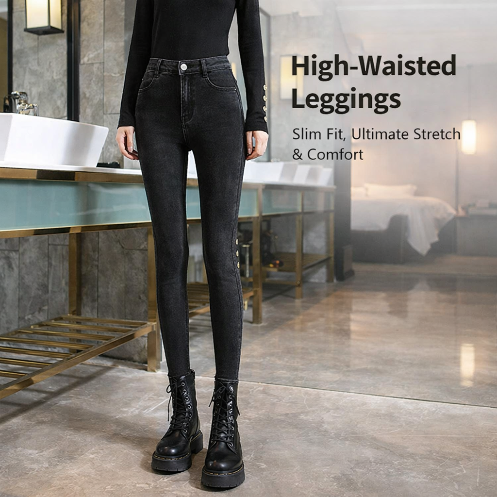 High Waist Leggings for Women, Elastic Trousers for Work and Office Wear, Soft Viscose Blend Material, Plus Size