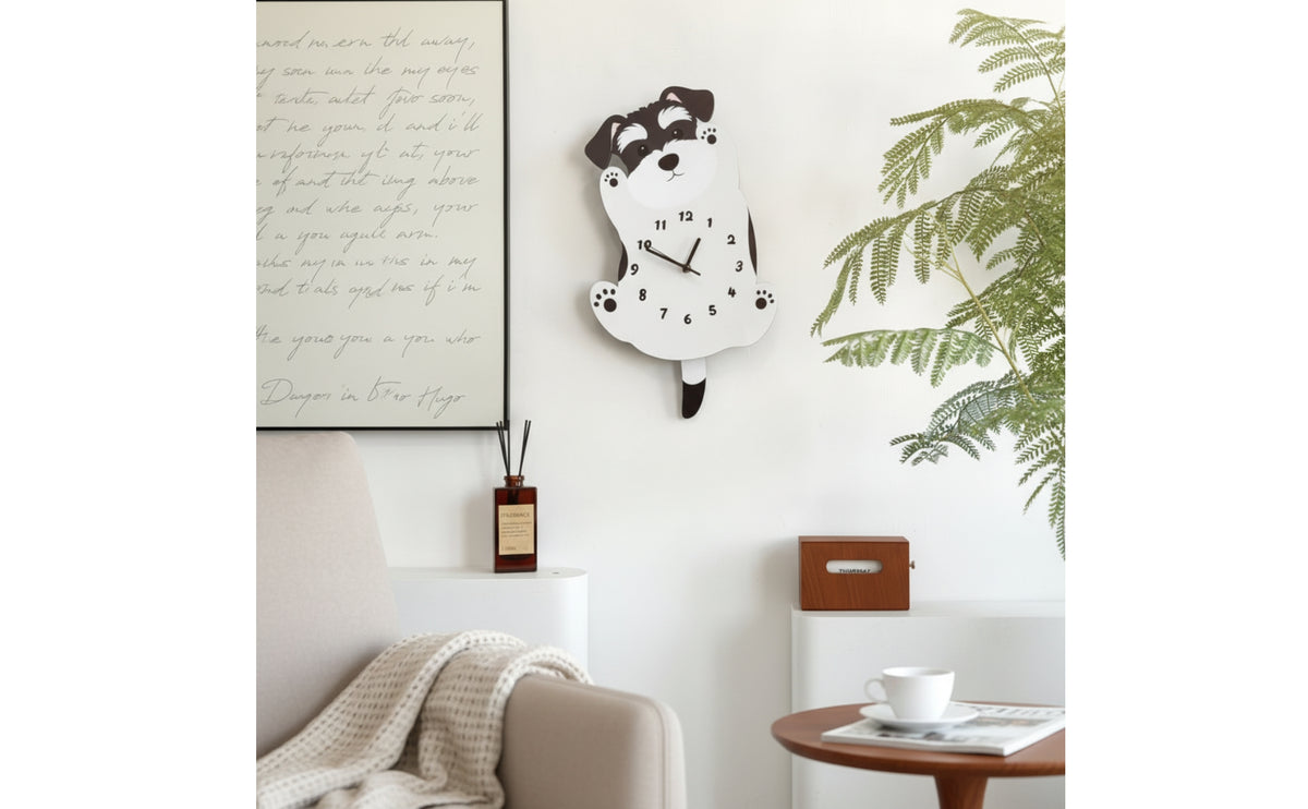 Schnauzer Wall Clock Black and White Canine Wall Clock Decorative for Living Room, Bedroom, Home Office