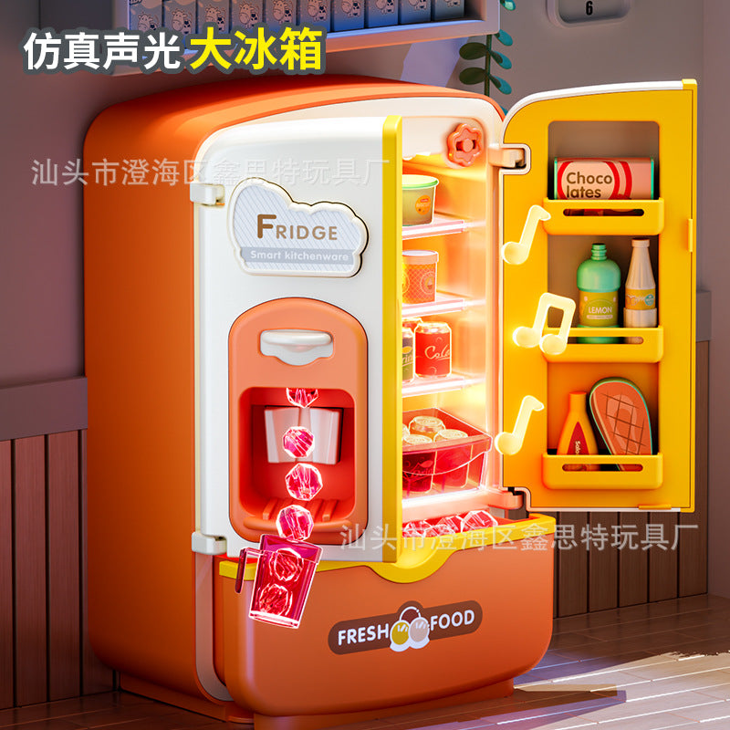 Children's Simulation Refrigerator Toy with Double Doors, Sound and Light, Role-Play Small Appliance Toy, Early Education Toy