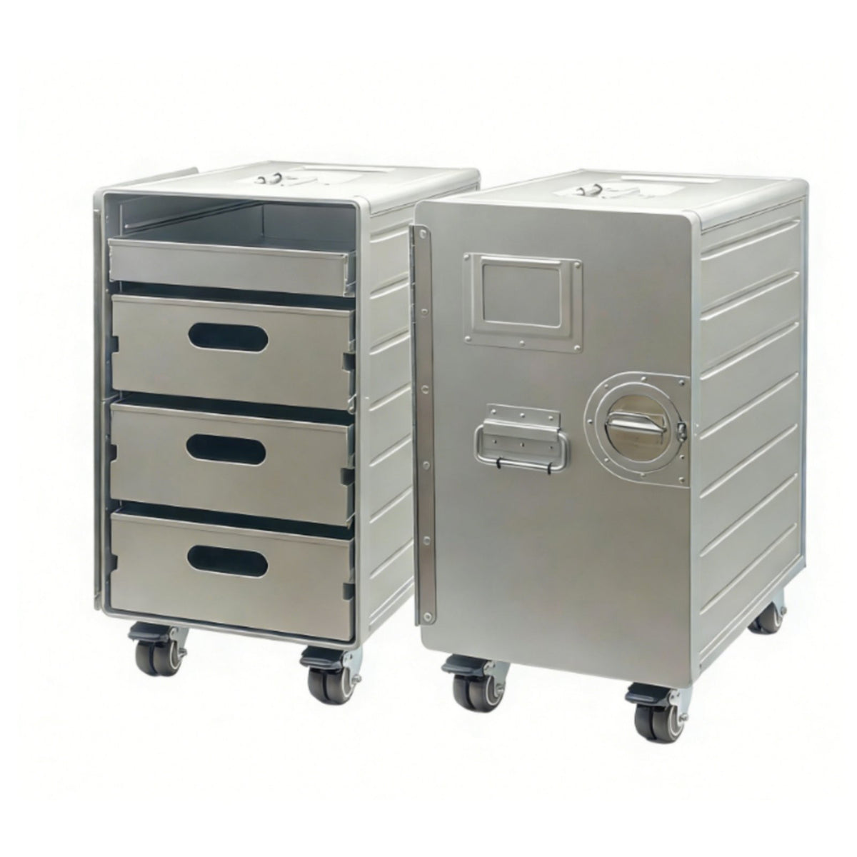 Aviation Design Storage Box Multi-Functional Aluminum Airline Galley Cart Heavy Duty Frame Mobile Drawer Unit for Enthusiasts, Outdoor, Bedroom