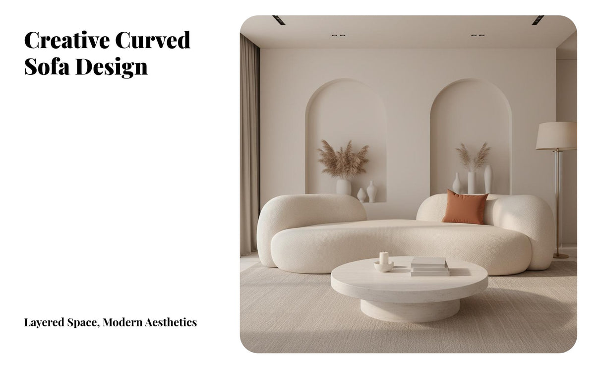 Curved Couch Nordic minimalist aesthetic Curved Settee Minimalist Design Sofa for Apartment Dwellers, Interior Designers, spa, Reception Area, perusing corner
