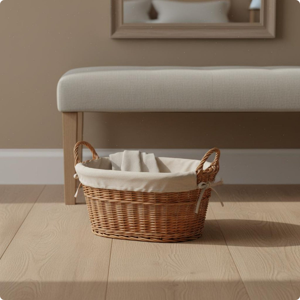 Storage Basket with Liner Ribbon Tied Woven Storage Basket Natural Fiber