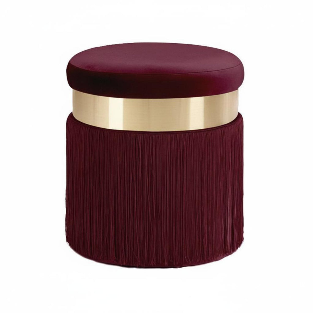Round Tassel Footstool Nordic Style Upholstered Round Stool Breathable Textile Tasseled Vanity Seat for Bedroom