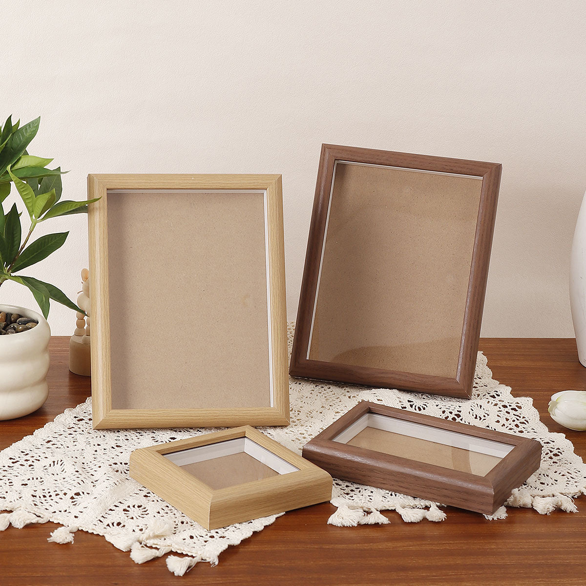 Minimalist 3D Wooden Hollow Photo Frame, 6 Inch, for DIY Display