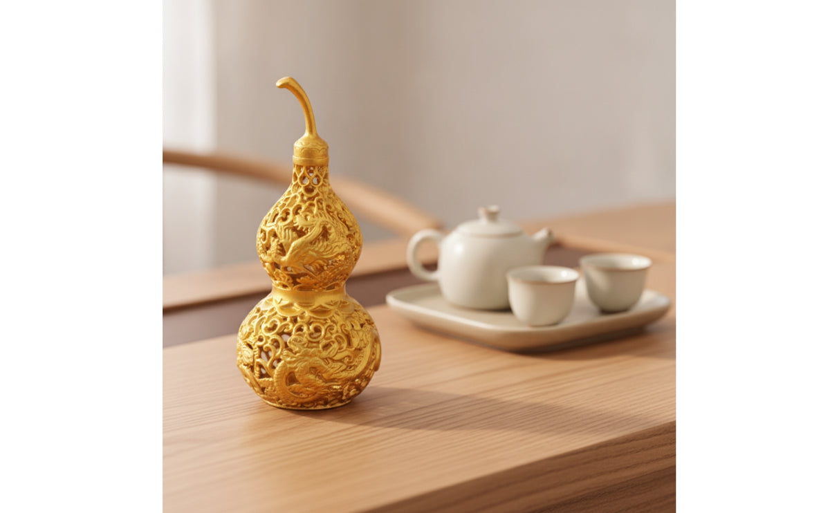 Brass Gourd Auspicious Brass Gourd Statue Hollow Tabletop Decor for Entryway