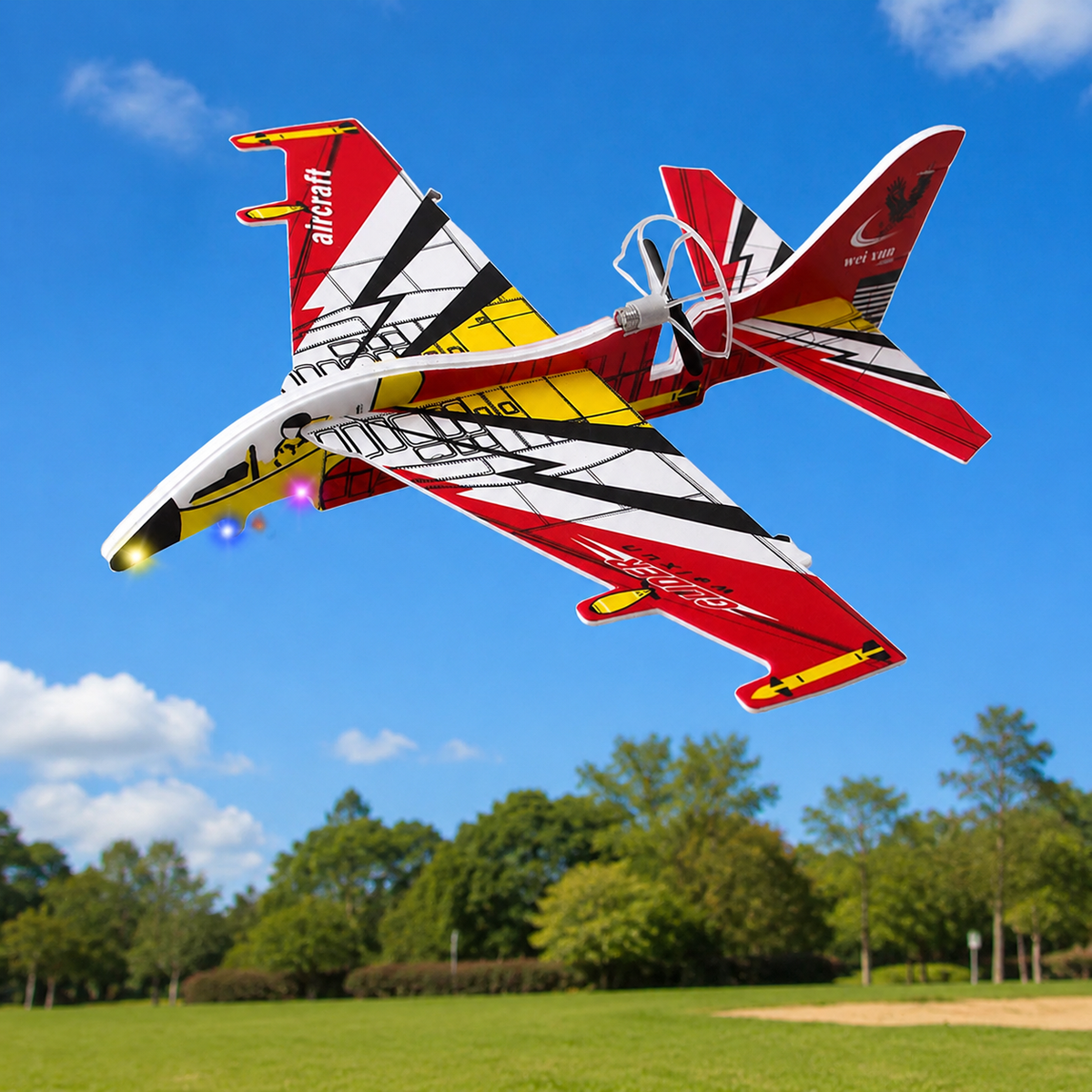 Fighter Jet Toy Airplane, Foam Glider with LED Lights, USB Rechargeable, for Kids 7 to 14 Years Old, Great for Garden and Beach
