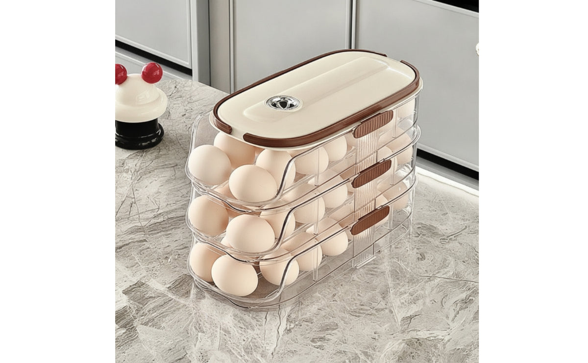 Egg Storage Box Clear Egg Organizer with Handle Space-Saving for Kitchen Countertop