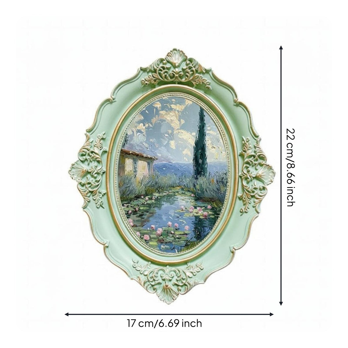 Oval Photo Frame Wall Mountable Carved Resin Frame Glass Front for Mantelpiece
