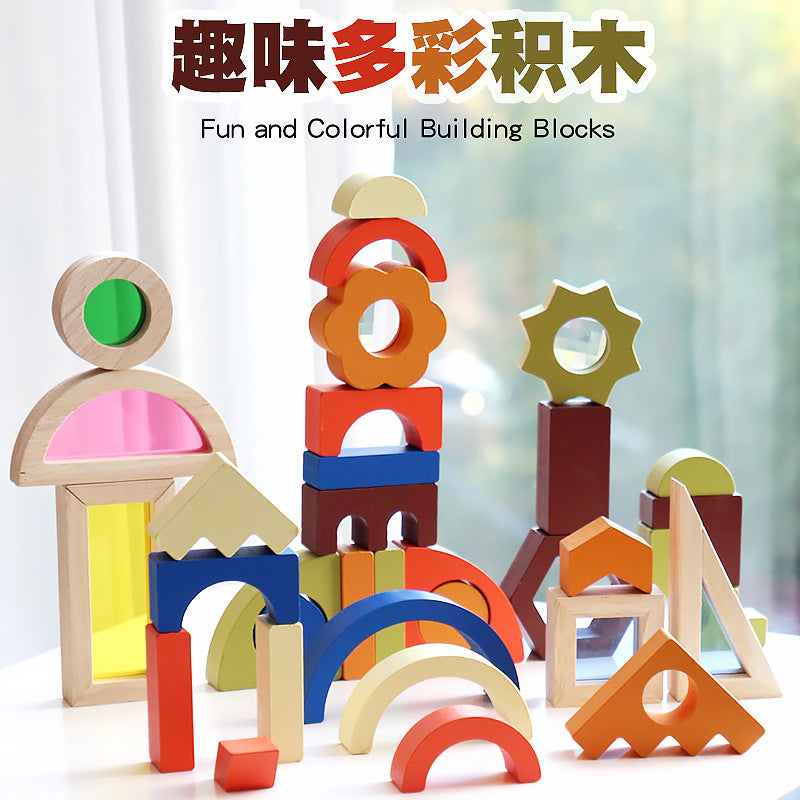 Wooden Rainbow Shadow Building Blocks for Kids