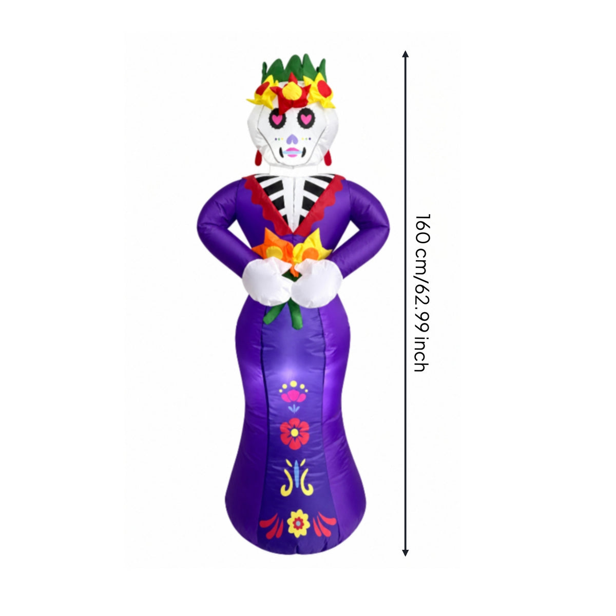 Festive Skeleton Figure with Dress Spooky Inflatable Skeleton Big Halloween Inflatable Inflate for Homeowners, Party Hosts, Yard, Lawn, Porch