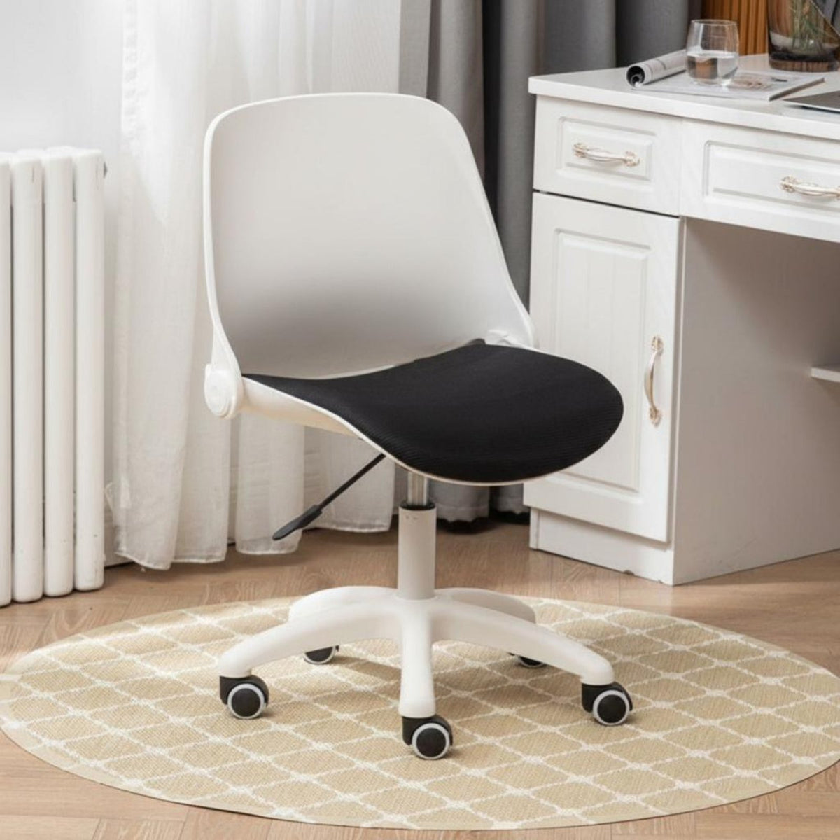 Armless Rolling Task Chair 360-Degree Swivel Armless Rolling Stool Space-Saving