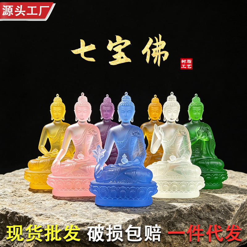 Resin Buddha Statue of Medicine Buddha with Seven Colors and Hand Gestures