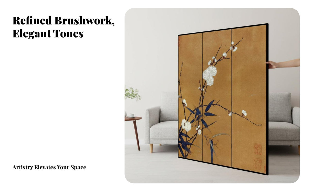 Classical Chinese Aesthetic floral flower Folding Panel Foldable Room separater Decorative Background Space Partition Freestanding for Art admirers, Studio Apartment Dwellers, Interior Designers, Bedroom, Study