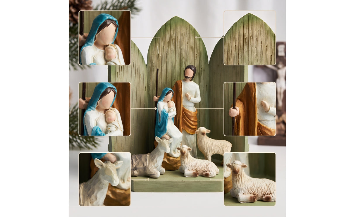 Artisan-Made Christmas Nativity Tabletop Ornament Woodslat Style Christmas Nativity Set Rustic Tabletop Ornament Sculptural for Collectors, Mantel, Shelves, Altar