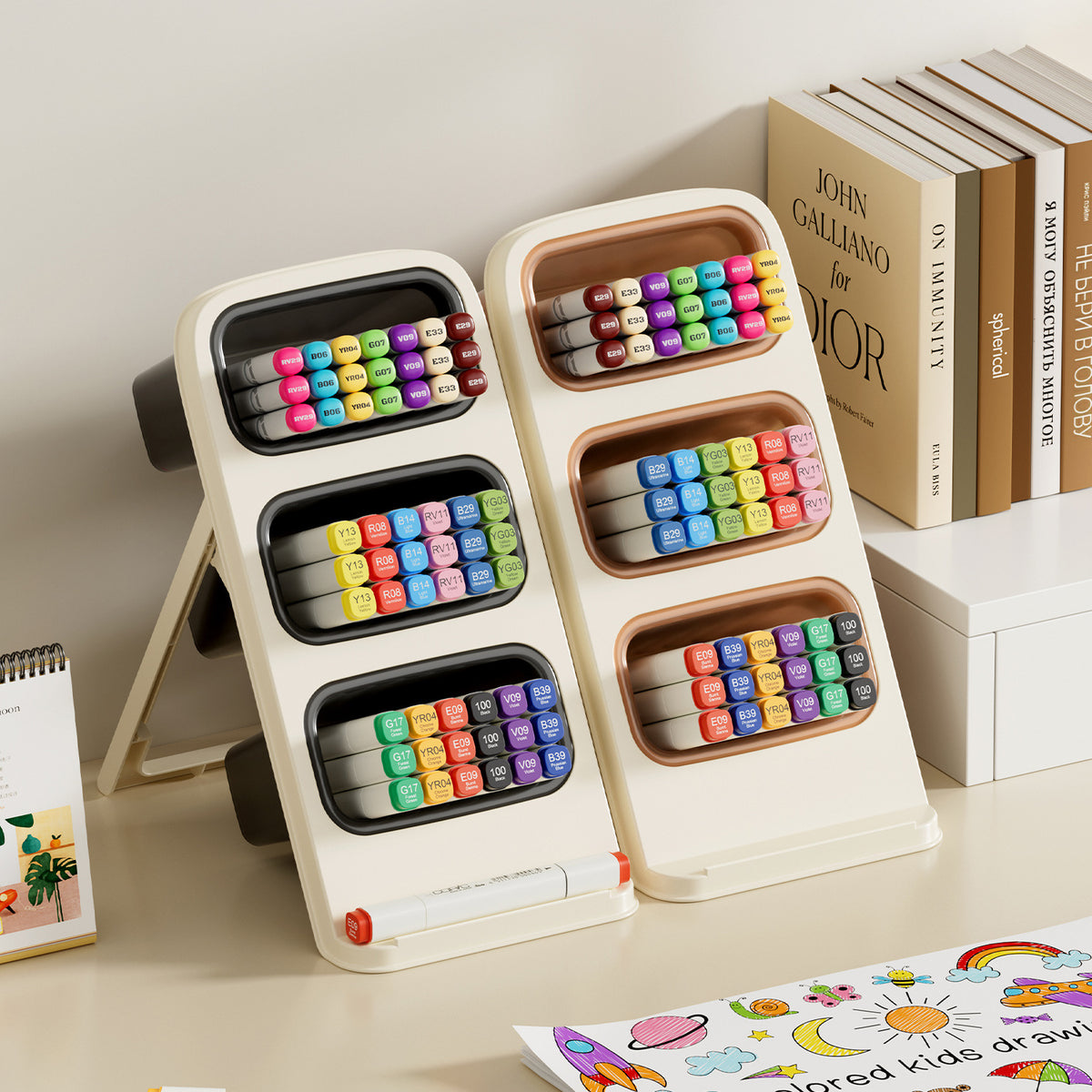 Large Capacity Desk Storage Box Pen Holder with Slanted Insert, Multi-layer Student Organizer