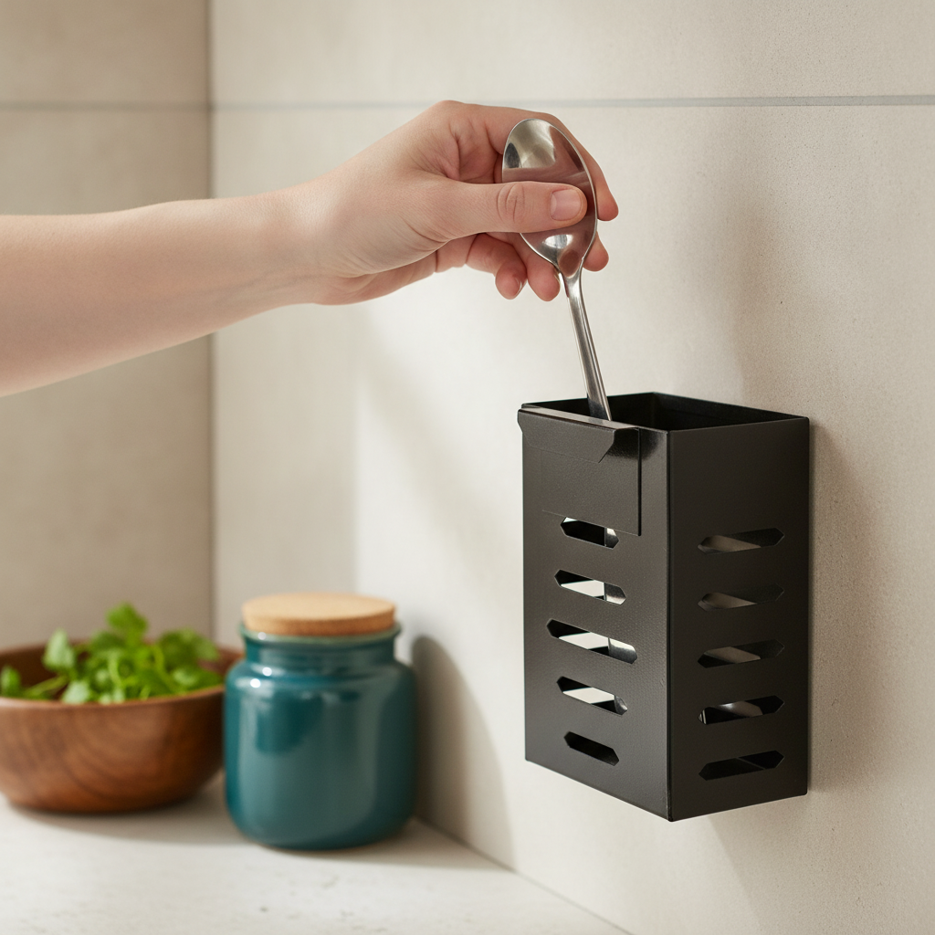 Wholesale Stainless Steel Wall-Mounted Chopstick Holder with Drain, Spoon Utensil Caddy, Kitchen Storage Rack