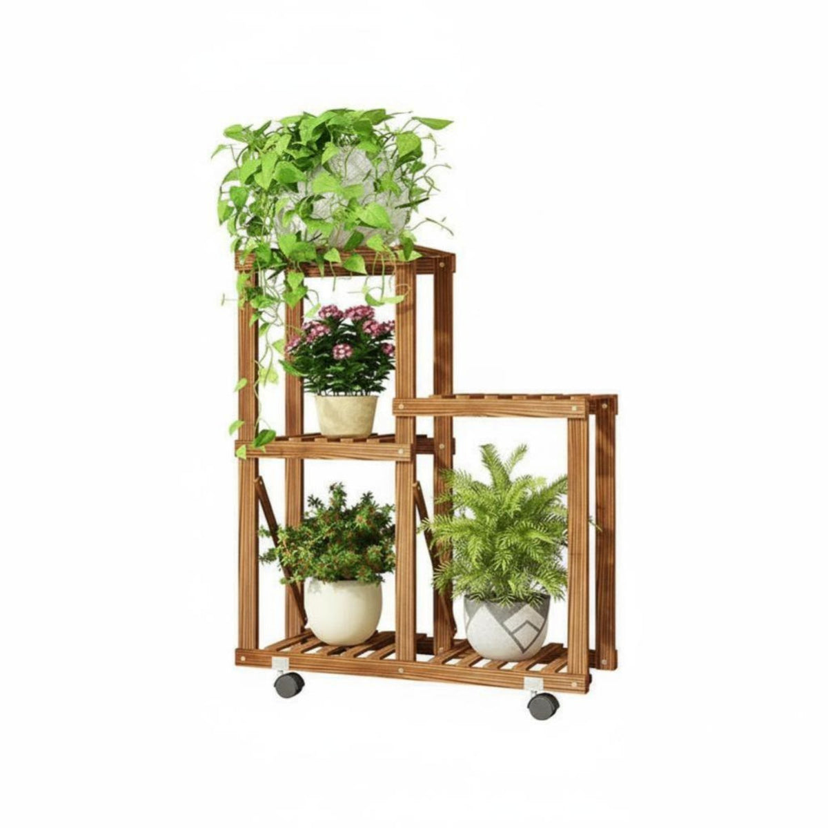 3-Tier Corner Plant Stand Mobile with casters 3-Tier Corner Plant carrier for Patio