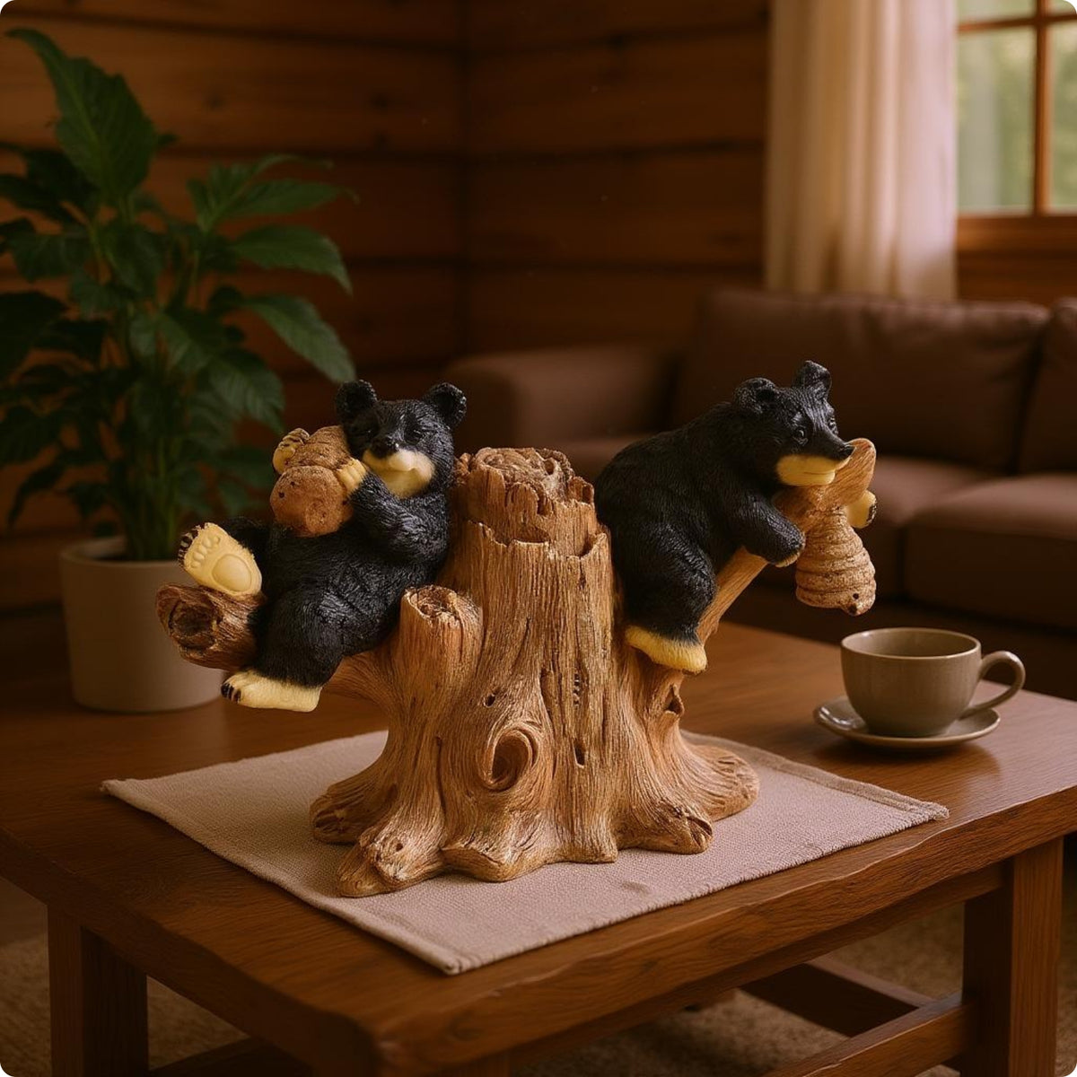 Black Bear Resin Sculpture Painted Details Home Decoration Craft-Style for Desk