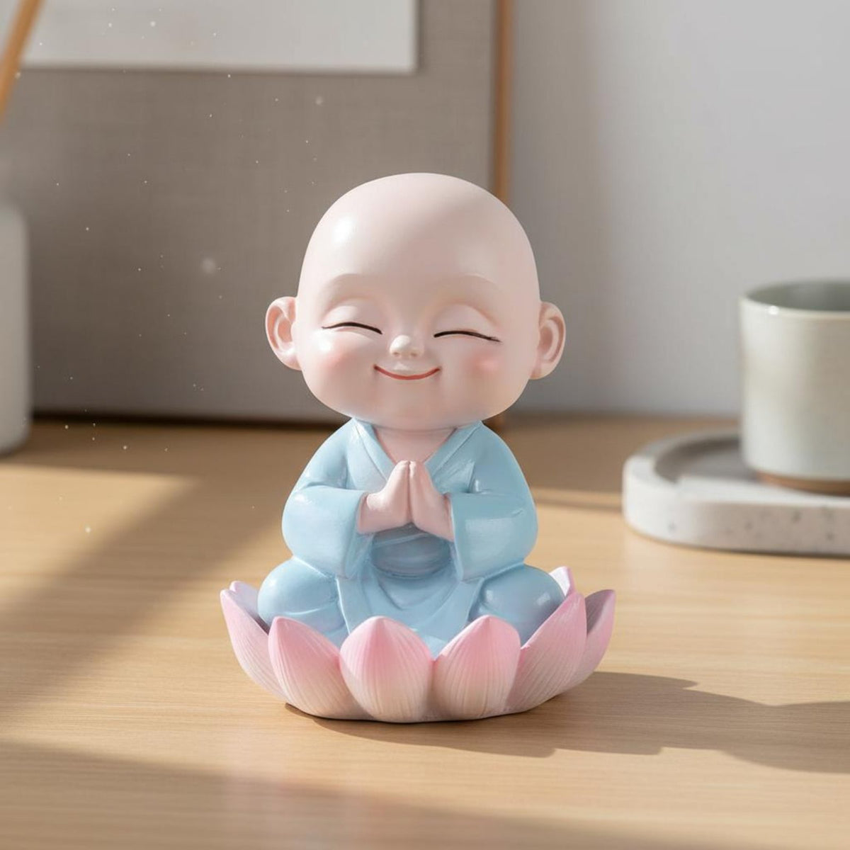 Lotus Monk Figurine Gift Idea Buddhist Desk Figurine Cute for Patio