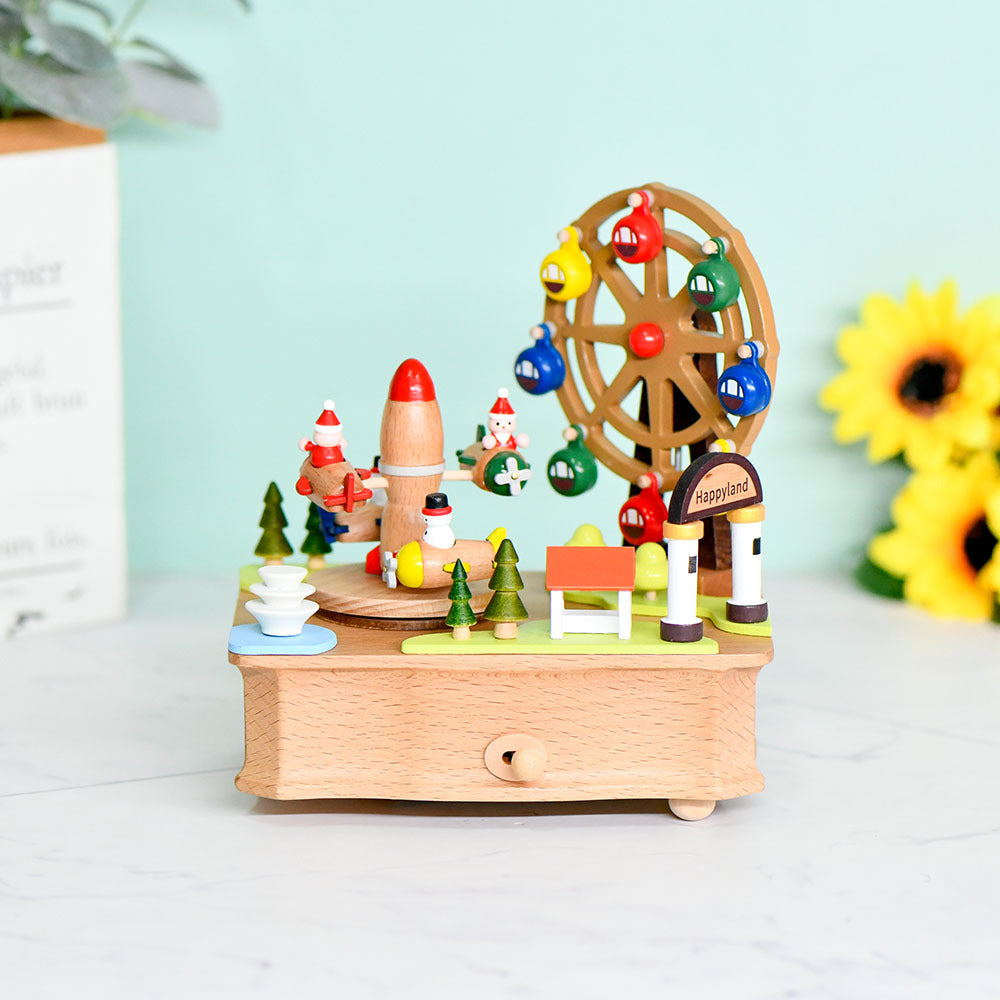 Hexagonal Ferris Wheel Music Box Wooden Craft Gift for Birthday Valentine's Day
