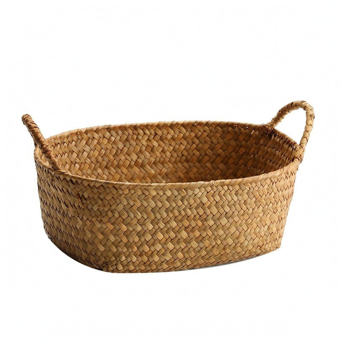 Oval Storage Basket Handmade Shelf Organizer Built-in Handles
