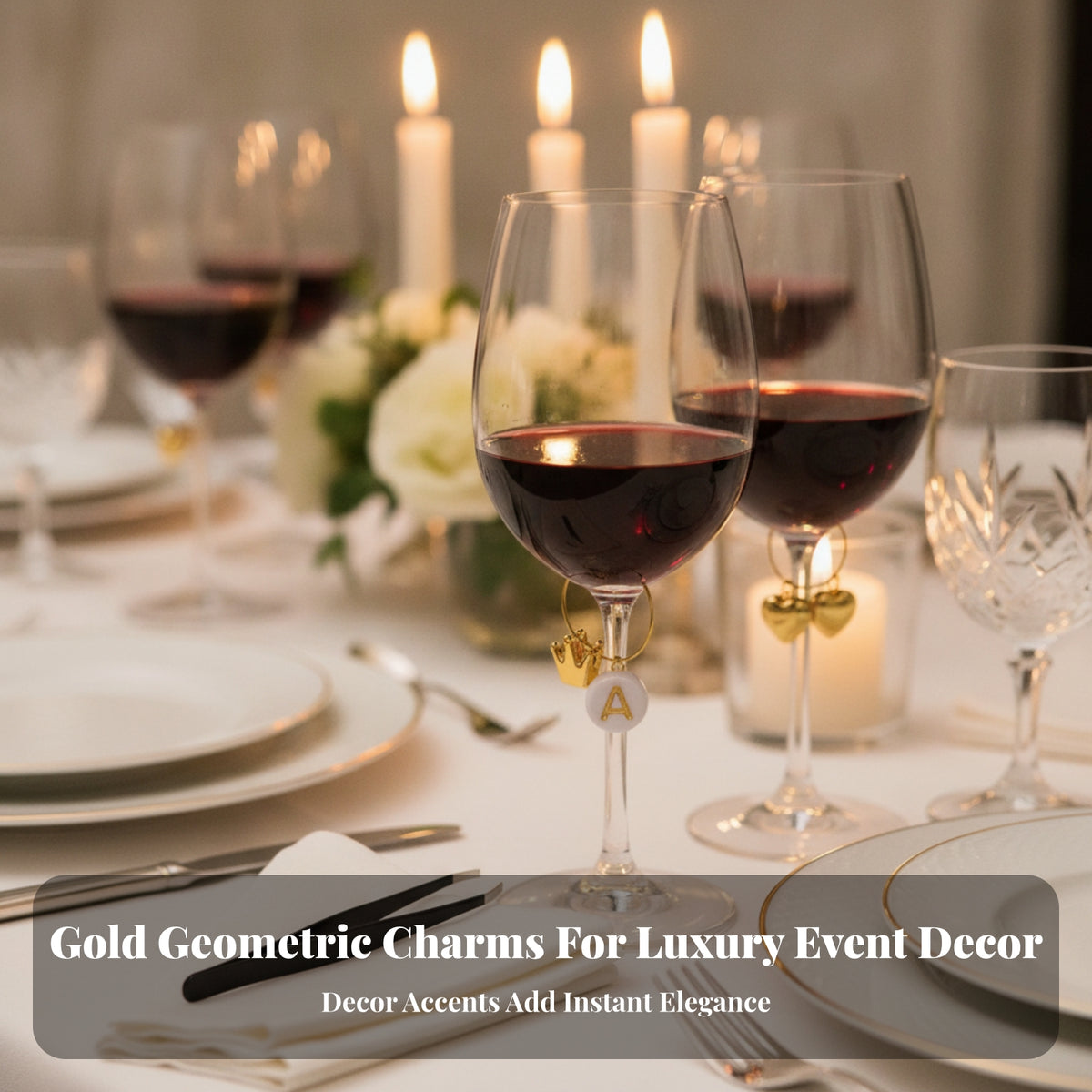 Personalized Glass Markers | Gold-Tone Metal Hoop, vino Glass Decoration Kit, for Weddings