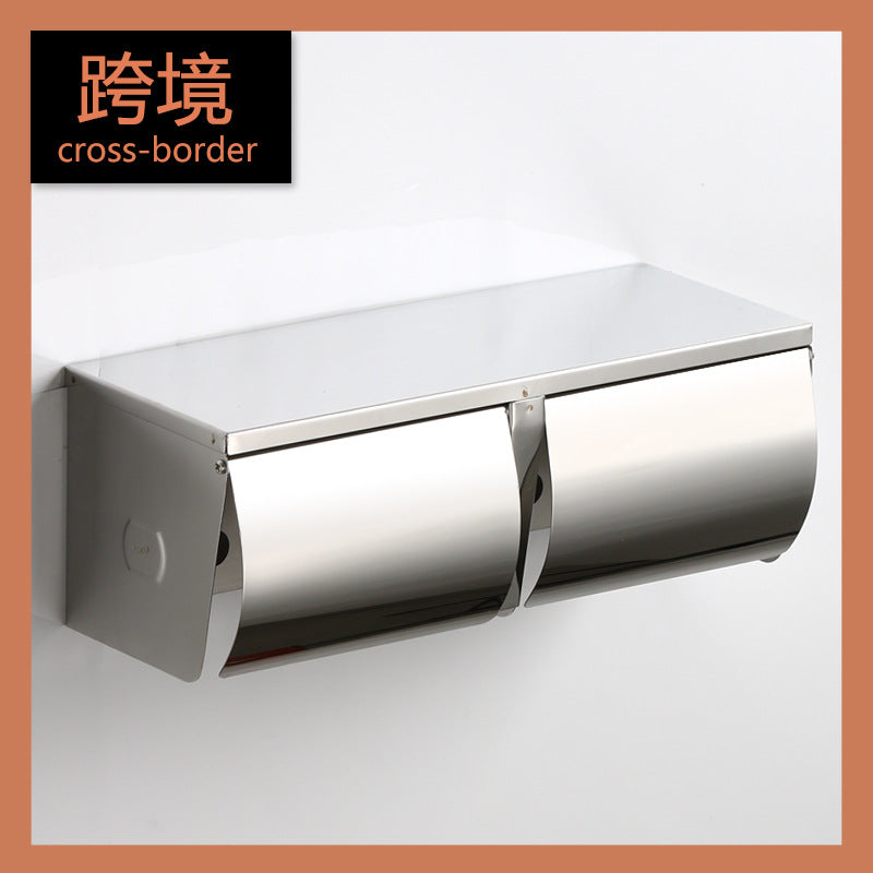 304 Stainless Steel Toilet Paper Holder with Shelf, Square, Polished