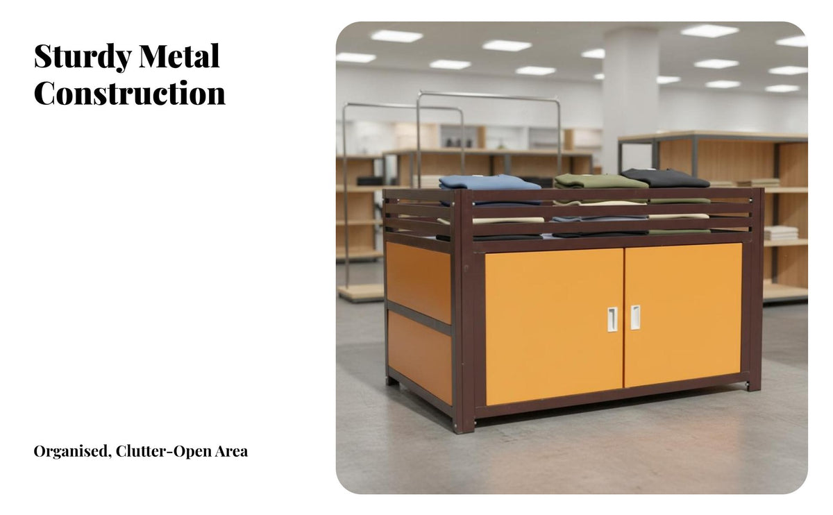 High Load Capacity Sales Marketing Cart Easy Assembly Display Counter with Storage Heavy Duty Display Table for Retailers, Shop Owners, Vendors, Clothing Shop S, Supermarkets, Street Markets, Trade Exhibition S
