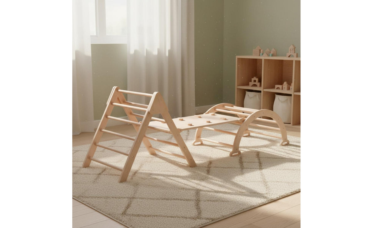 Modular Wooden Climber Indoor Climbing Arch Natural Climbing Ladder Smooth for Toddlers, Kids, Home, Playroom