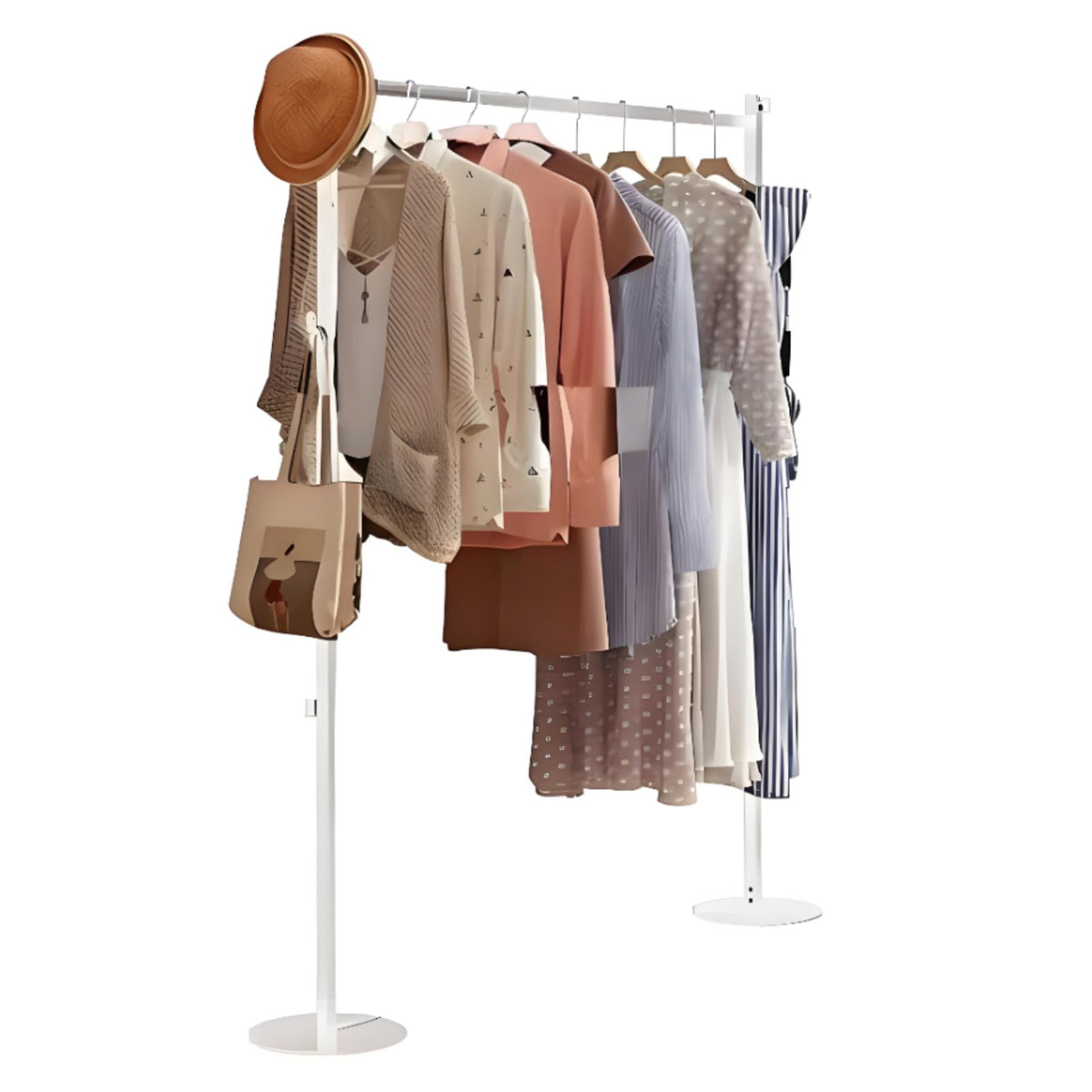 Single-Rail Clothing Stand Featuring Bottom Shelf Self-Supportingstanding Design Garment Rack Long-Endmosting and Sturdy Easy