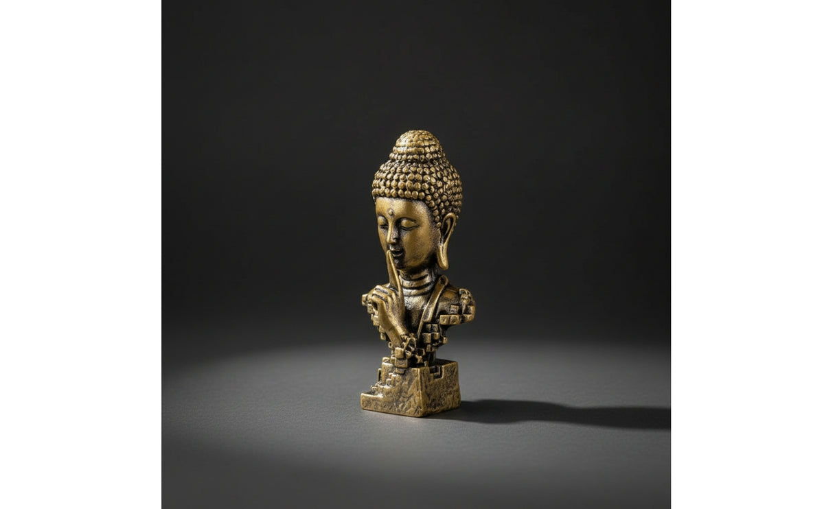 Antique Brass Buddha Bust Statue Shushing Buddha Bust Meditative Sculpture Miniature for Collectors, Art Lovers, Desk, Shelf, Tea Corner