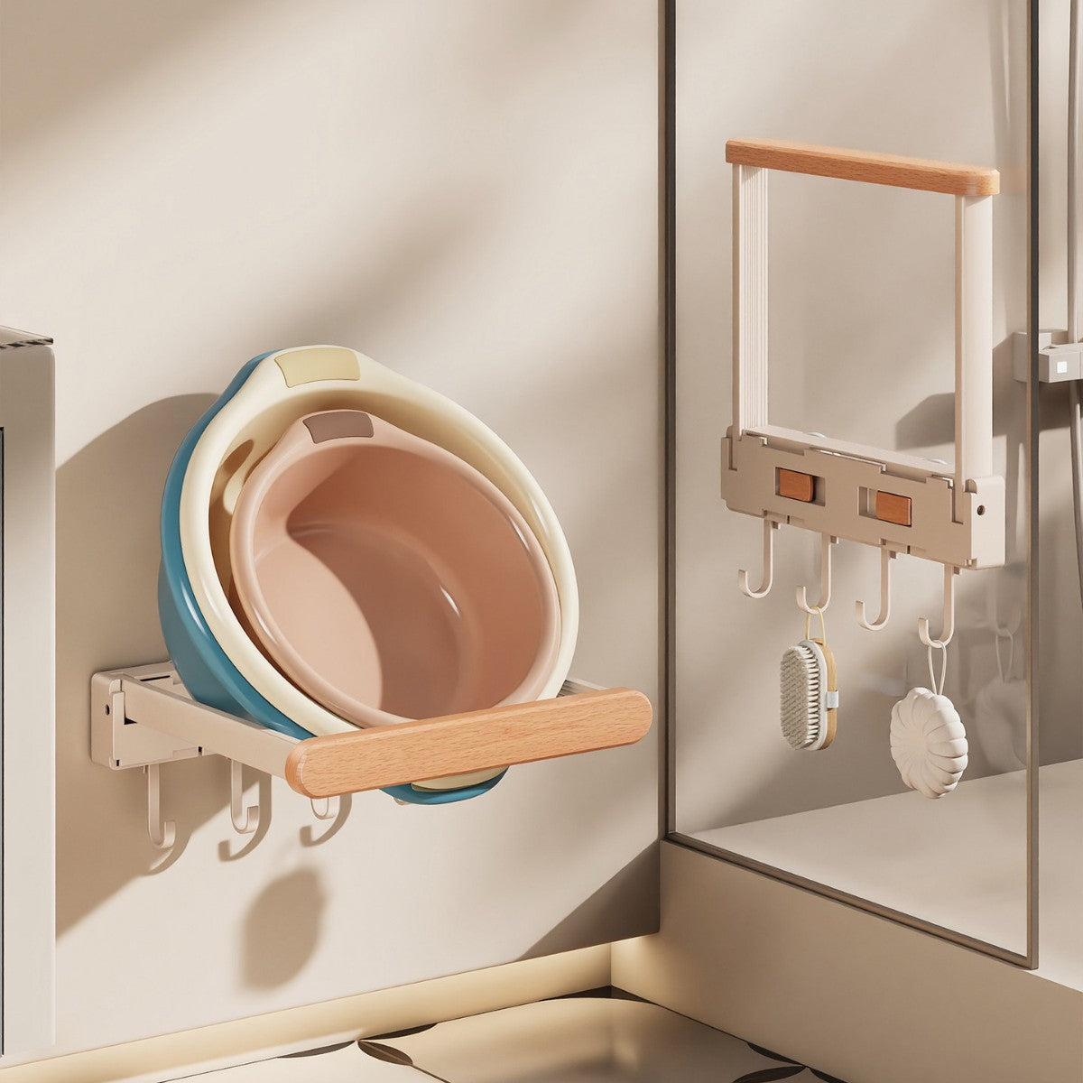 Wall-Mounted Suction Basin Storage Rack with Foldable Design