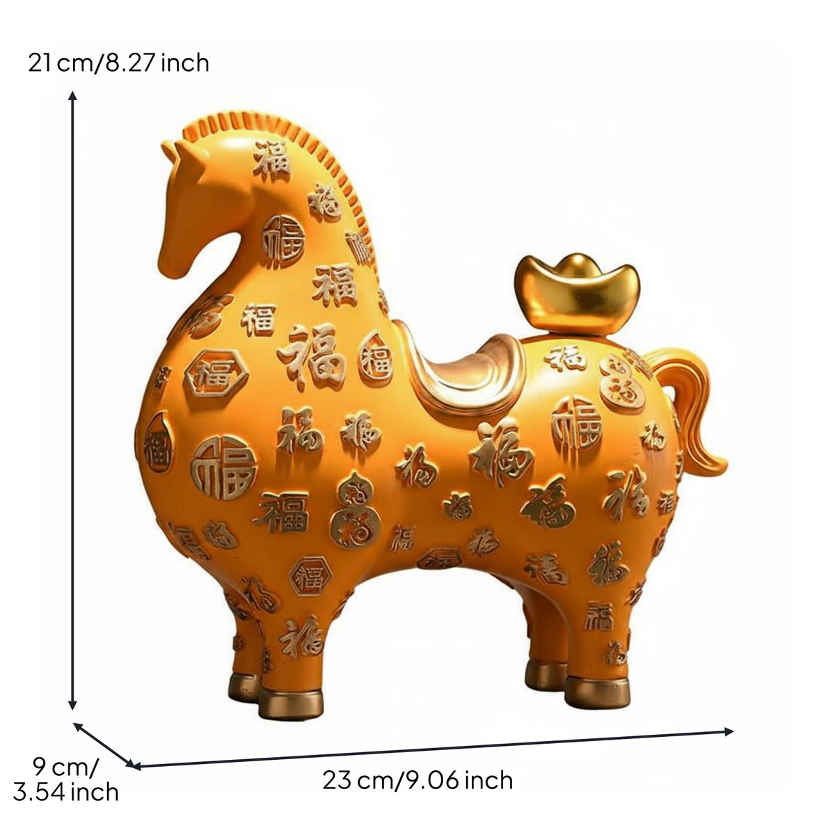 Feng Shui Horse Figurine Desk Display Fortune Horse Ornament Gold Accent