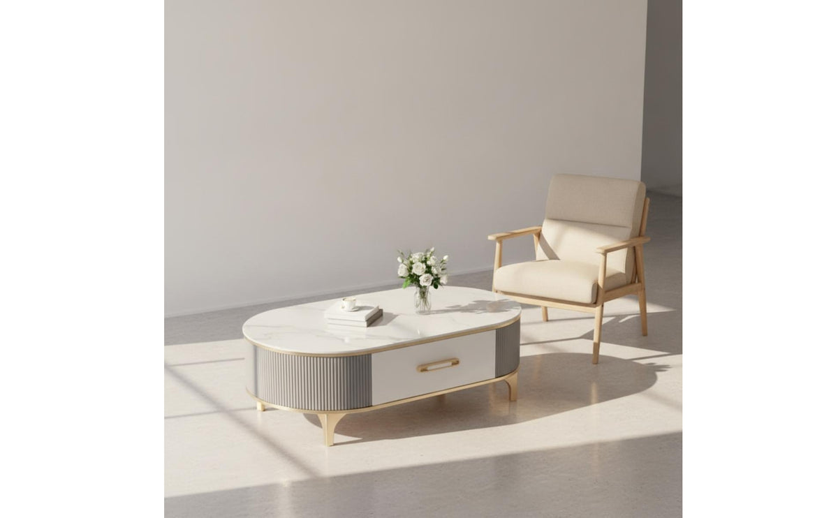 Coffee Table with Storage Drawer Faux Stone Finish Coffee Table with Drawer Modern for Living Room