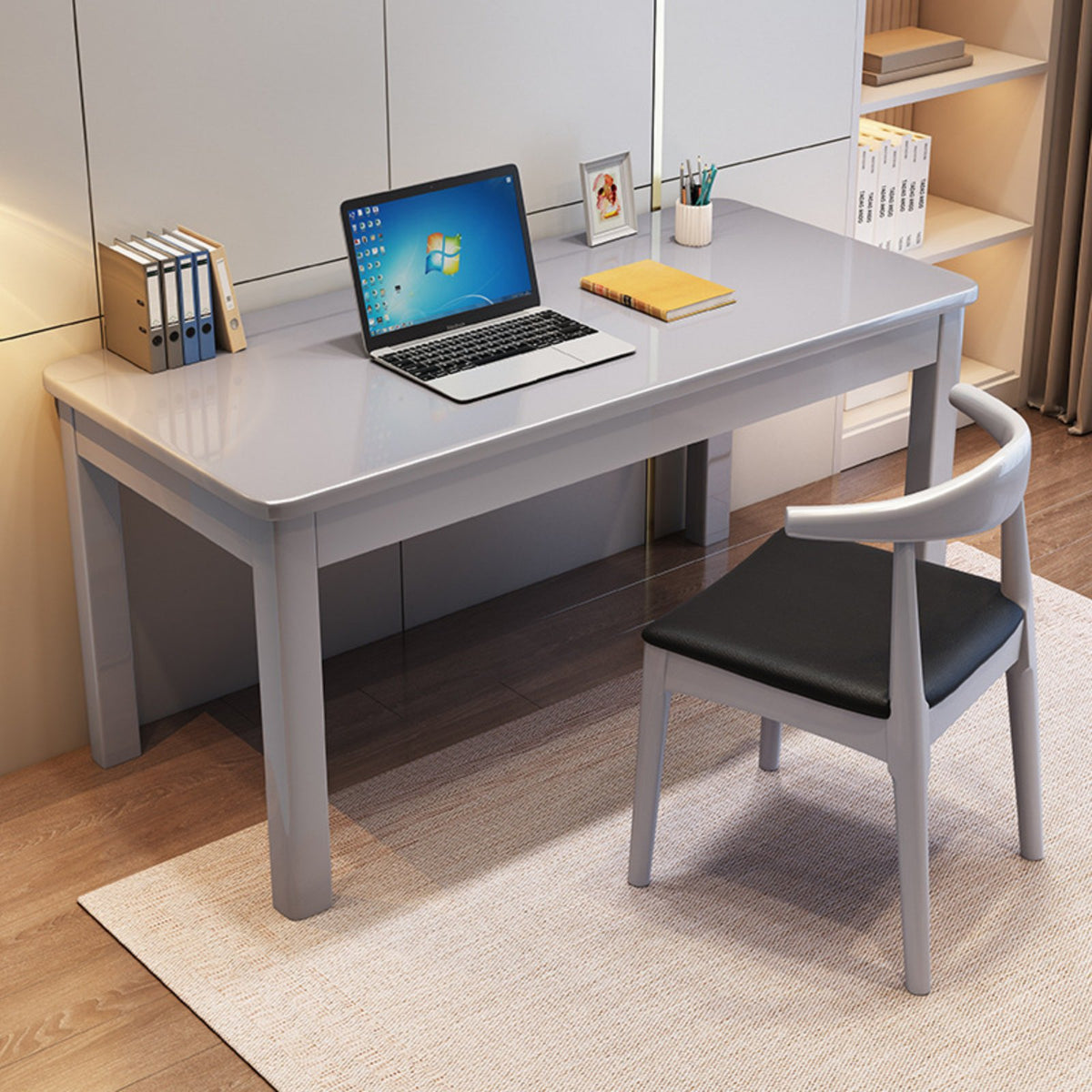 Solid Wood Desk Minimalist Wooden Study Table Modern Computer Workstation Sturdy Writing Desk for Students Adults Suitable for Home Office Bedroom Small Areas