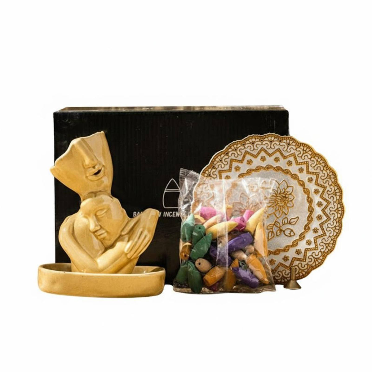Backflow Incense Burner, Hug Woman Ceramic Sculpture, Creative Gift Set, Arabic Home Accent