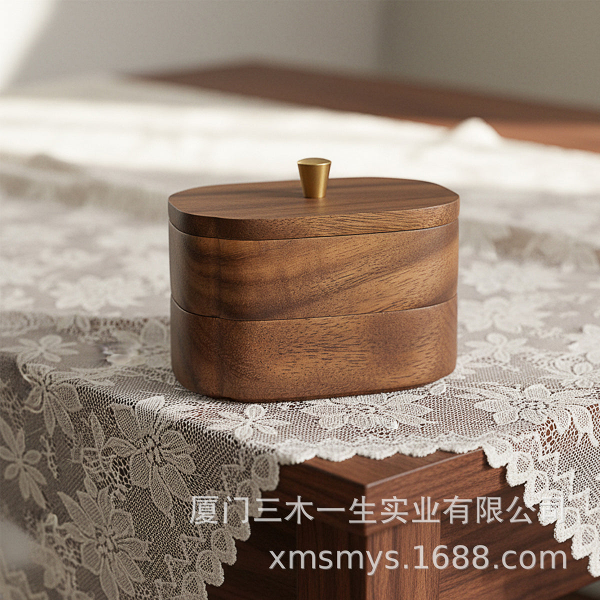 Walnut Wood Dental Floss Container with Lid, Solid Wood Toothpick Holder, New Chinese Style