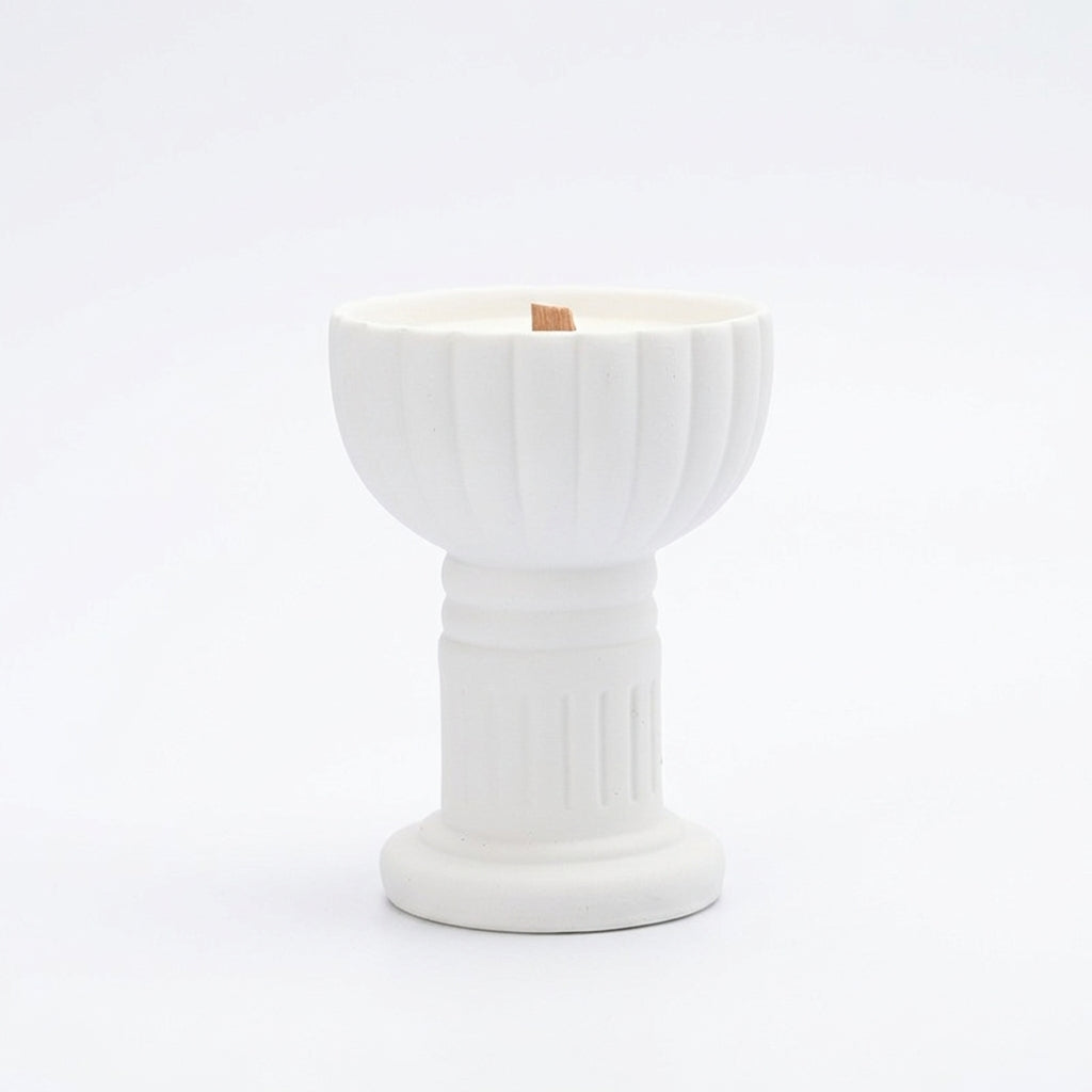 Ceramic Roman Pillar Candle Holder, Glossy Green