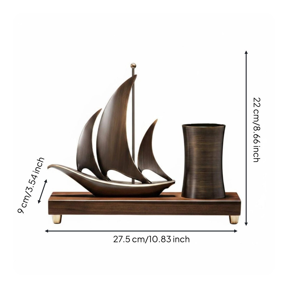 Sailboat Sculpture Pen Stand Luxury Gift Boat Model Desk Organizer Wooden Base