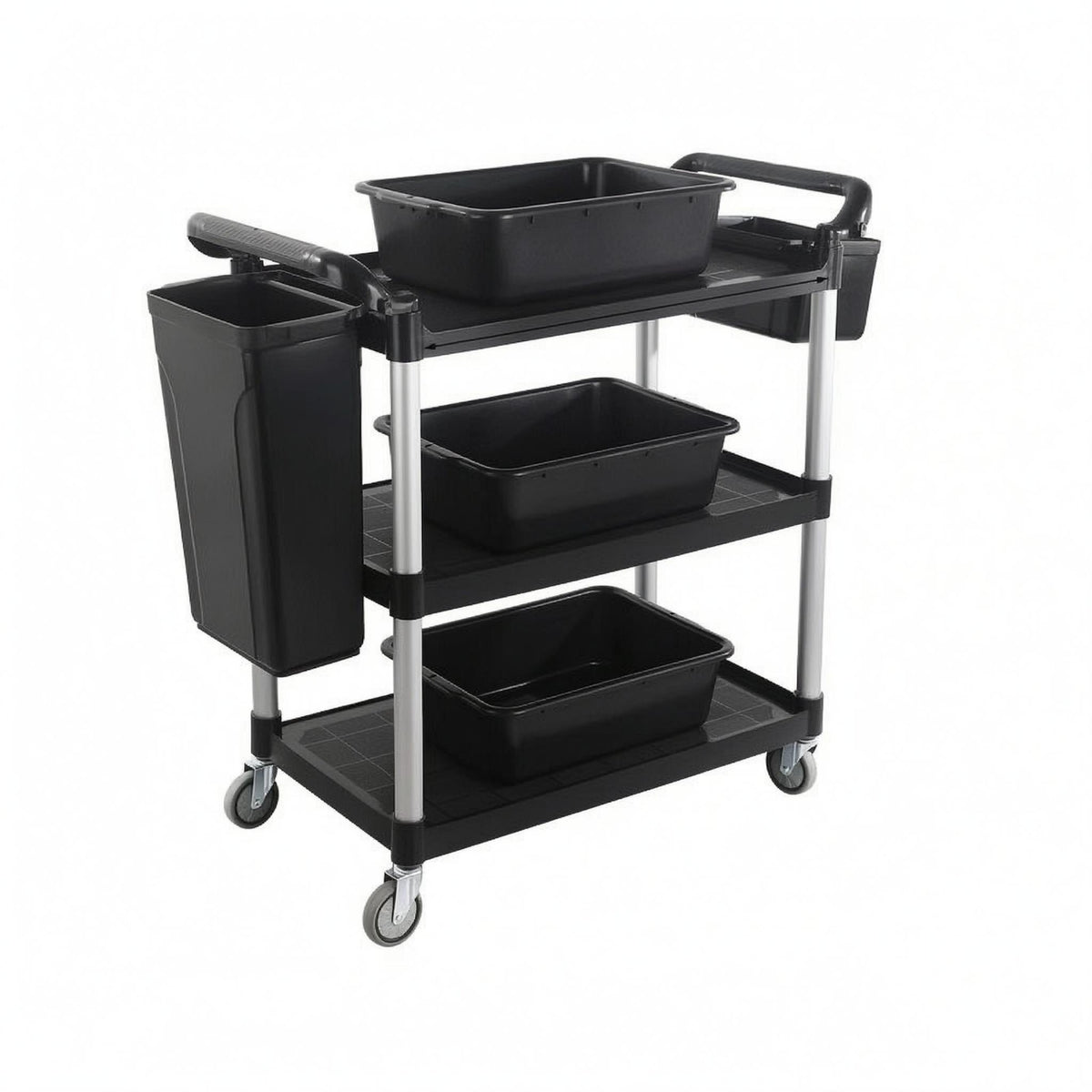 Three-Tier Serving Cart Rustproof Metal Cart with Bins Easy to Assemble Restaurant Trolley