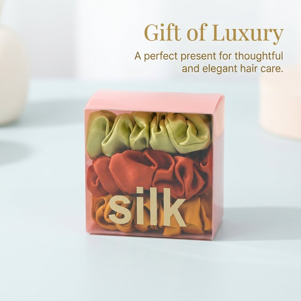 Scrunchies for Women Thin for Daily Use Office Wear, Medium Size Gift Box for Professional Blue