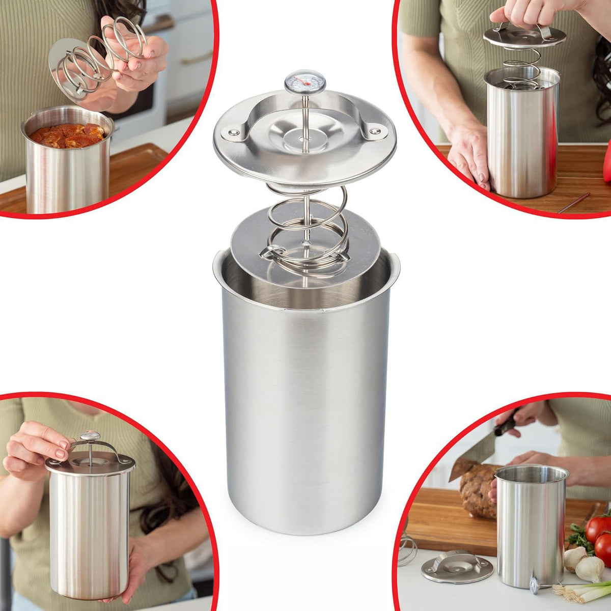 304 Stainless Steel Meat Steamer Pot with Thermometer for Ham Making