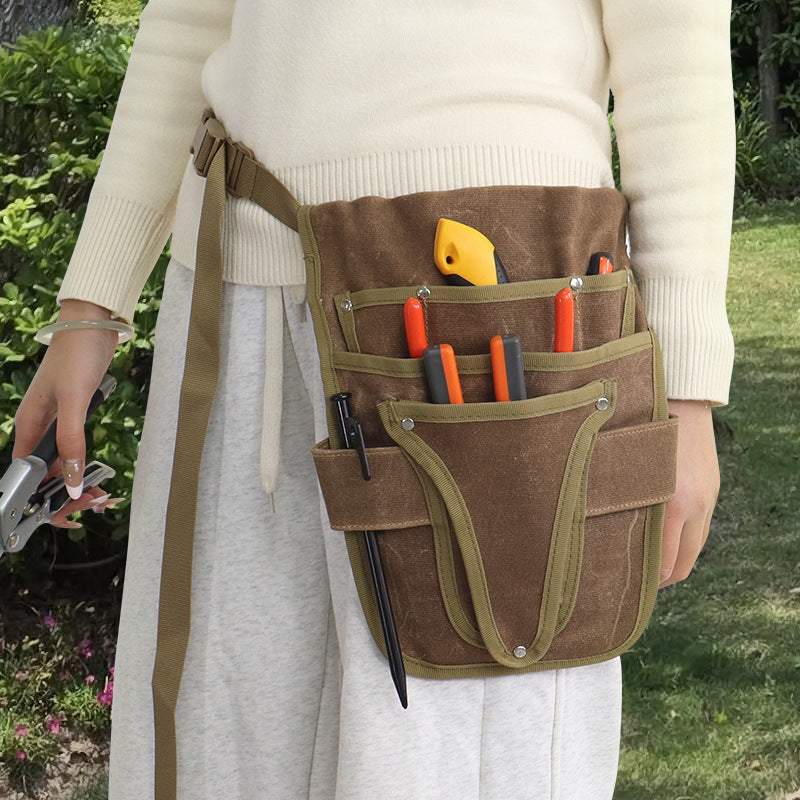 Cross-border Waxed Canvas Tool Waist Bag, Multi-functional for Carpenter, Electrician, Outdoor Gardening Work, Durable