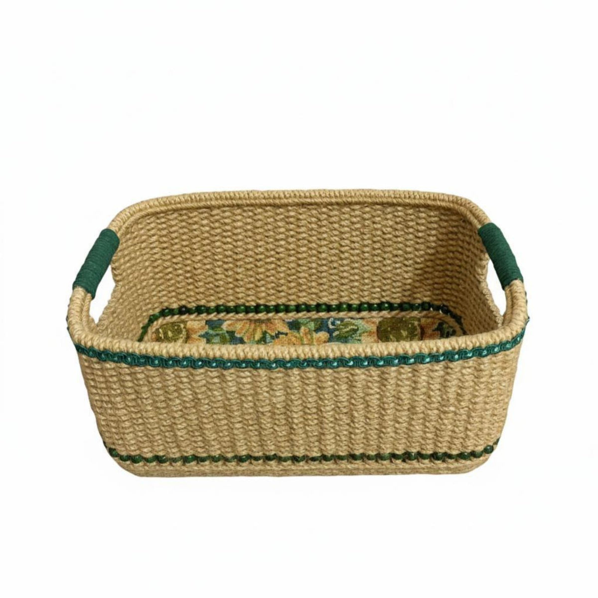 Woven Golden Bloom Tray Multi-Purpose Golden Bloom Print Rectangular Basket