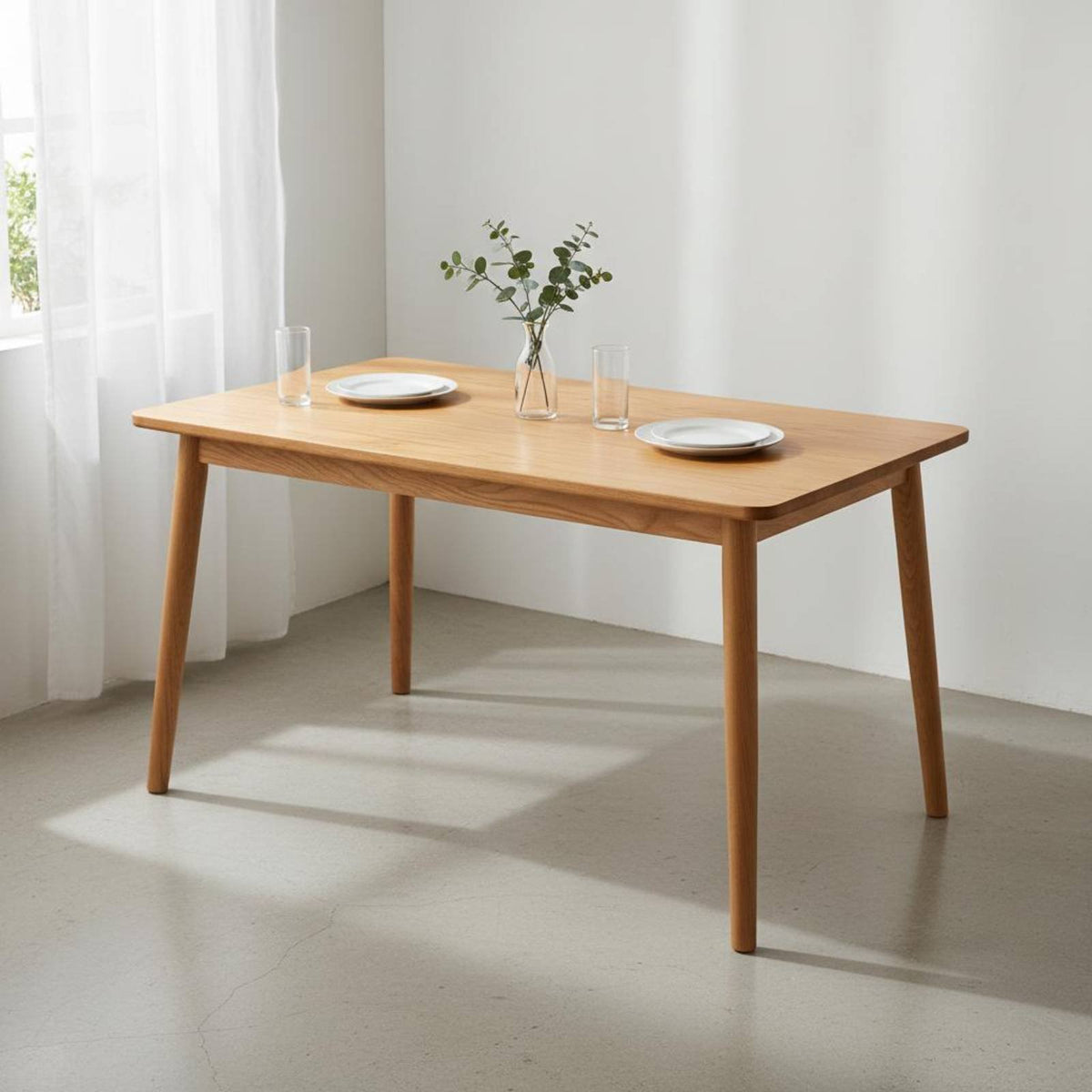 5 Pieces Natural Wood Dining Furniture Rectangular Dining Table and Chairs Solid Wood Dining Set Table and Chair Set Smooth Polished Surface Suitable for Family Meals Apartments Living Room