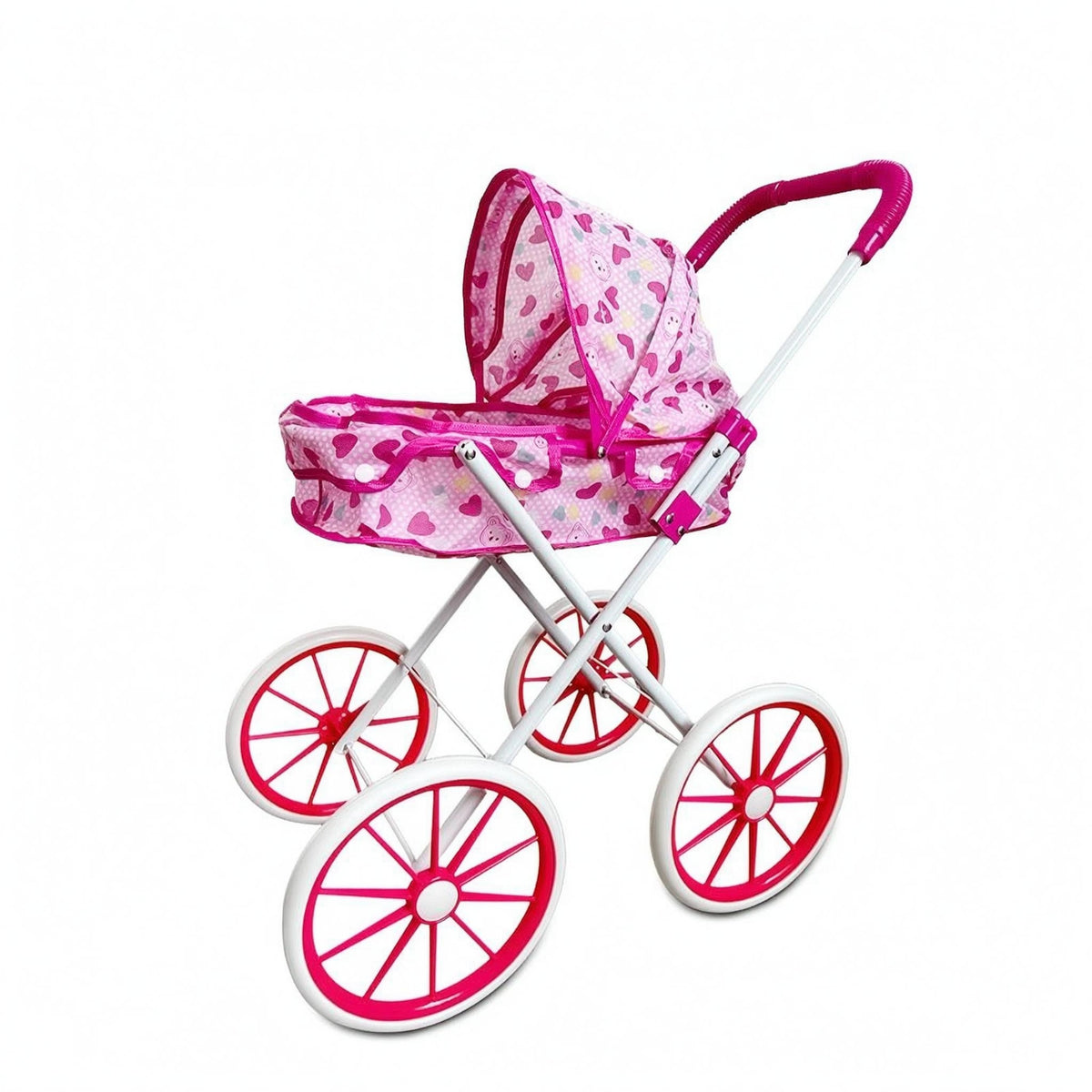 Foldable Doll Carriage Curved Handle Pretend Play Pushchair Sun Canopy for Children