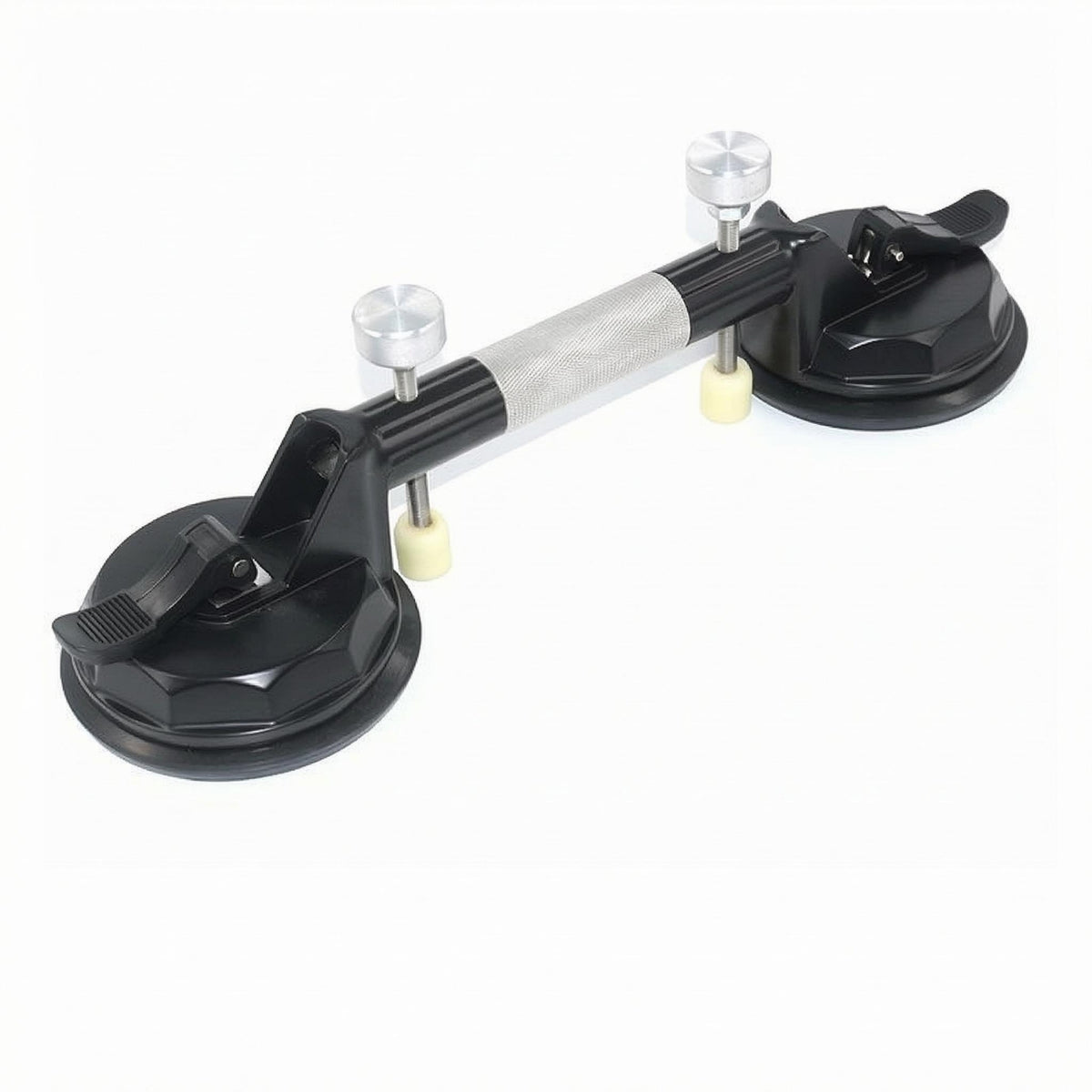Double Suction Cup Lifter Black Aluminum Alloy Round Pad Lifter Textured Grip